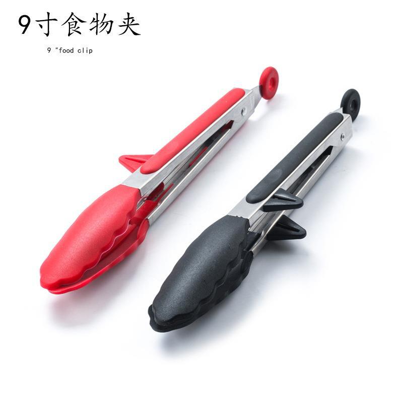 9 inch silicone food clip household with stand stainless steel food clip kitchen utensils bread clip food clip