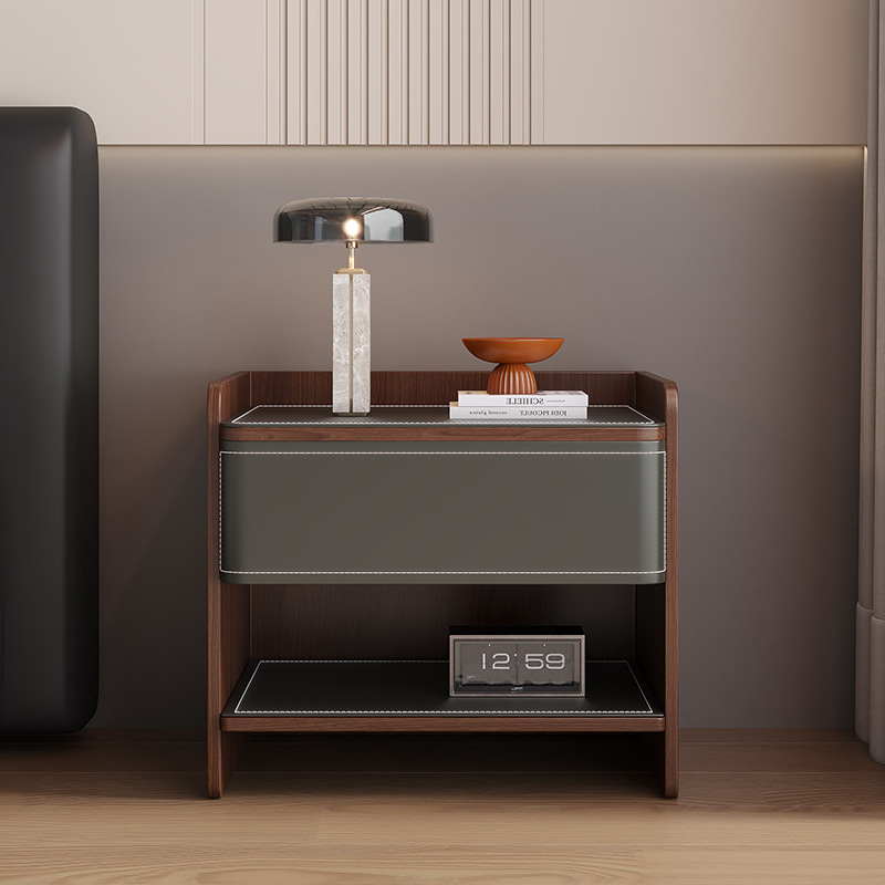 Mesita de noche de hotel de madera maciza simple B&B sillín de cuero gabinete de almacenamiento para dormitorio mesita de noche de hotel de lujo ligero de madera maciza sin pintura
