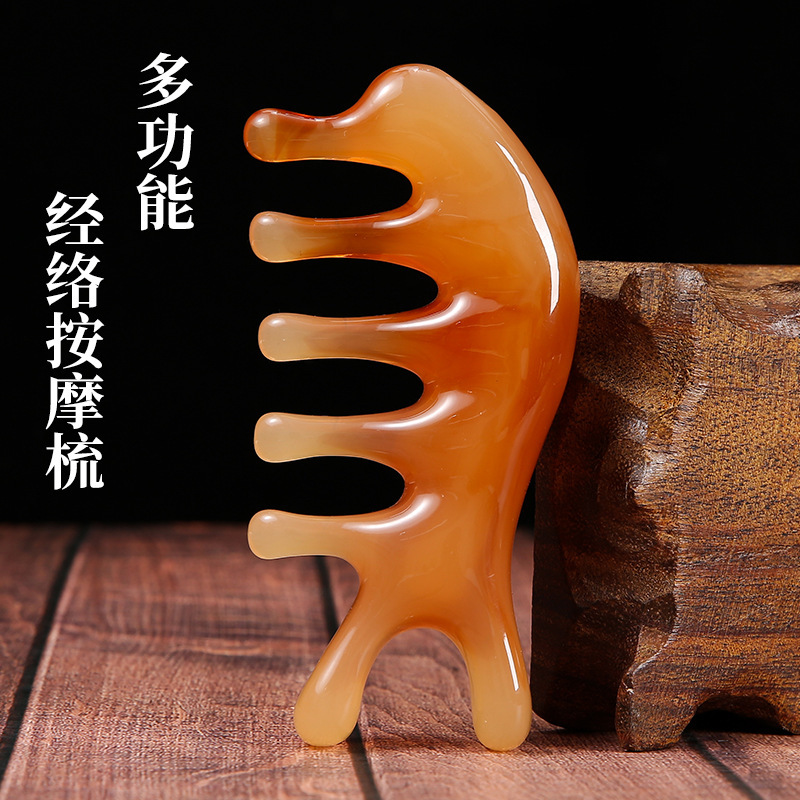 Nose Scraper Dolphin Head Cervical Spine Massage Comb Resin Sandalwood Big Five Teeth Round Head Meridian Head Leather Hair Therapy Comb