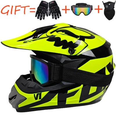 Motosiklet kaskı (dəbilqə) — Helmets, Youth Mountain Bike Downhill - black-and-green-f-goggles-gloves-and-mask-s