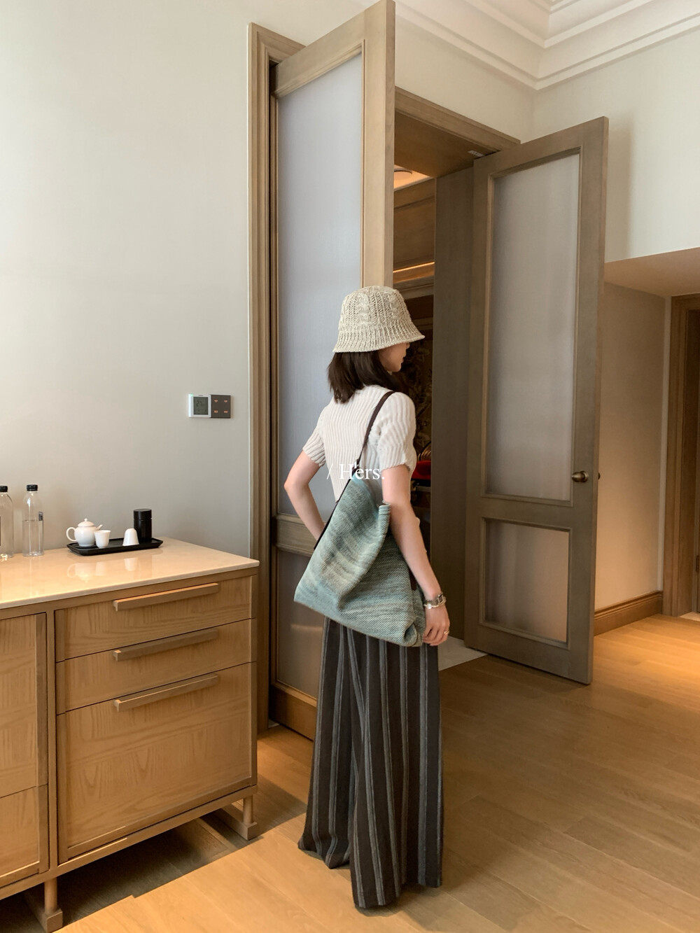 Quần culottes nữ ống rộng cạp cao chun rút dây sọc kẻ chất liệu ramie mùa hè — Màu cà phê, màu mơ chi tiết 10