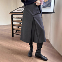 初打十三行冬季新款法式磨毛加厚百褶通勤显瘦阔腿休闲裤女KA975