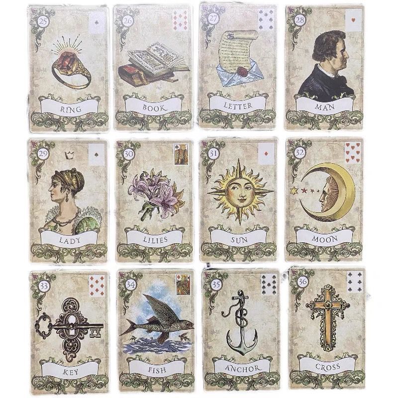 Eski Stil Lenormand Old Style Mevcut İngilizce Sınır Ötesi Masa Oyunu Kartları Tam Set Orijinal Versiyon Çince Çeviri ile