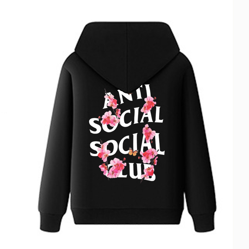 New Assc Anti Social Club Hooded Sweatshirt Spider Web Butterfly Fleece-Lined Loose Pullover Jacket New Assc Anti Social Club Hooded Sweatshirt Spider Web Butterfly Fleece-Lined Loose Pullover Jacket