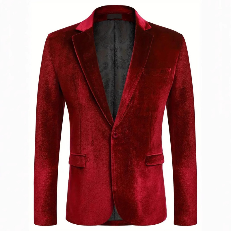 Cross-border Foreign Trade Men's Velvet Suit Jacket Wedding Performance Banquet Formal Dress Casual Suit