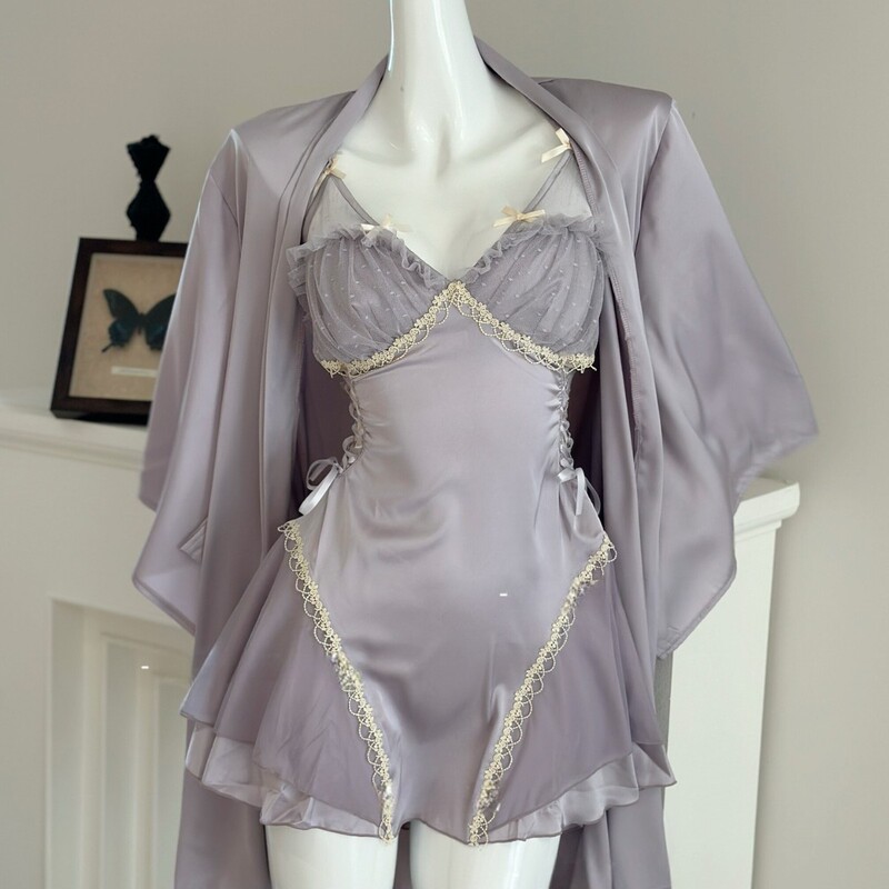Lace French-Style Nightgown with Chest Pads, Pure and Sexy Satin Slimming Loungewear Sleepwear for Women, 2026 New Model with a High-End Feel Lace French-Style Nightgown with Chest Pads, Pure and Sexy Satin Slimming Loungewear Sleepwear for Women, 2026 New Model with a High-End Feel