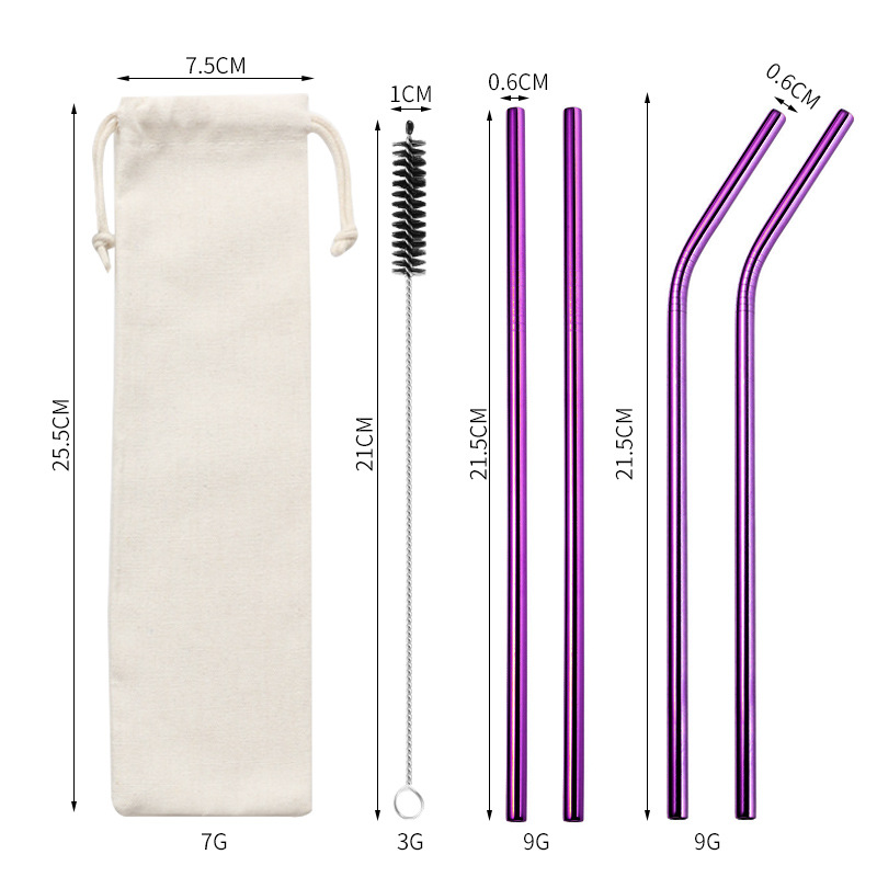 Traje de paja de acero inoxidable 304 especial transfronterizo de Amazon de color chapado en titanio tubo de bebida de metal café leche té paja