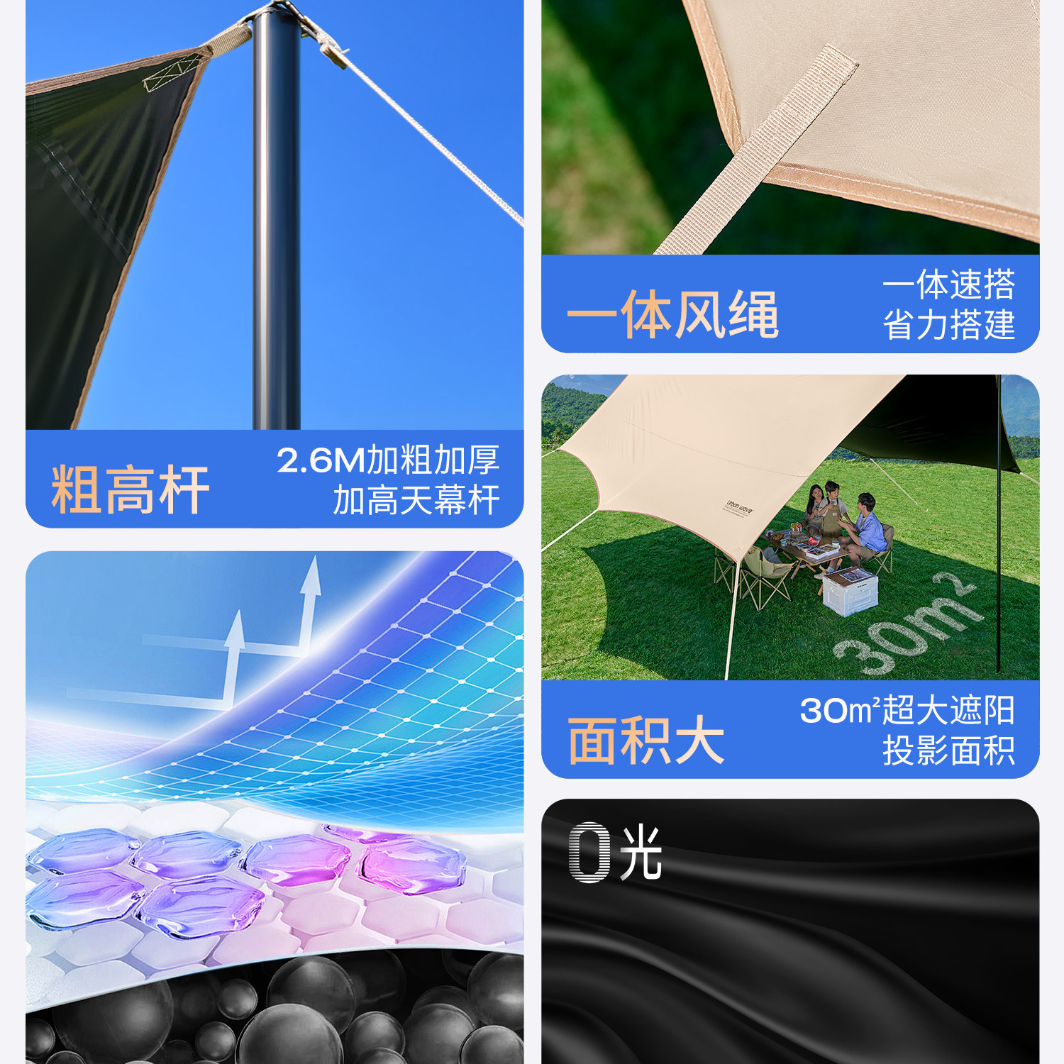 Outdoor Canopy Tent with Thickened Black Sunscreen, Portable Butterfly-Shaped Hexagonal Camping Gear