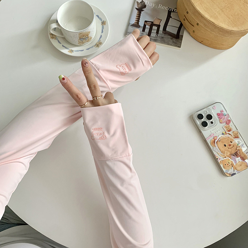 Mangas de protección solar de seda de hielo para mujer, verano al aire libre, brazos, mangas de hielo, guantes, una pieza, mangas de hielo de nailon, mangas de protección solar, al por mayor