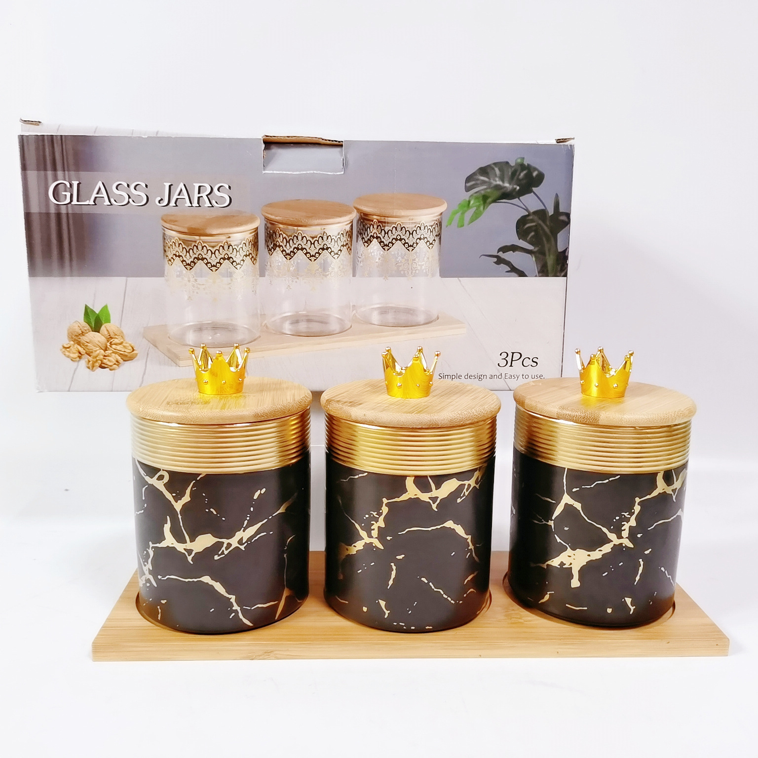 Exportación exportación saudita cerámica sellado tarro cocina multi-grano almacenamiento tarro con madera café té tarro