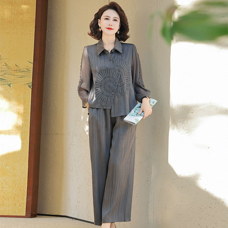 Весенний и летний костюм женский 2025 новый продвинутый темперамент, тонкая талия, повседневные широкие брюки, набор из двух частей