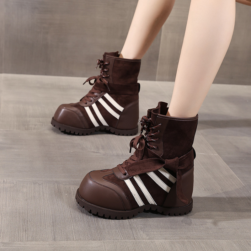 Boot nữ đế dày nâng chiều cao phong cách retro Anh Quốc — màu nâu