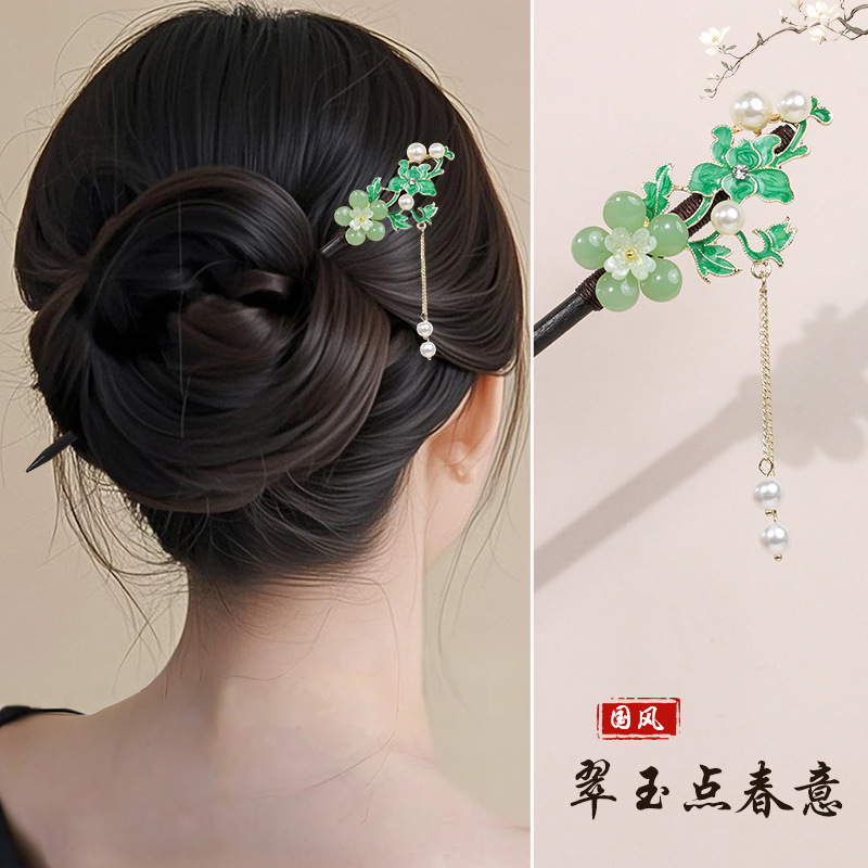 古代スタイルのタッセルヘアピン、模造黒檀ヘアピン、漢服アクセサリー、チャイナドレスヘアピン、ヘアアクセサリー、女性へのギフト|undefined