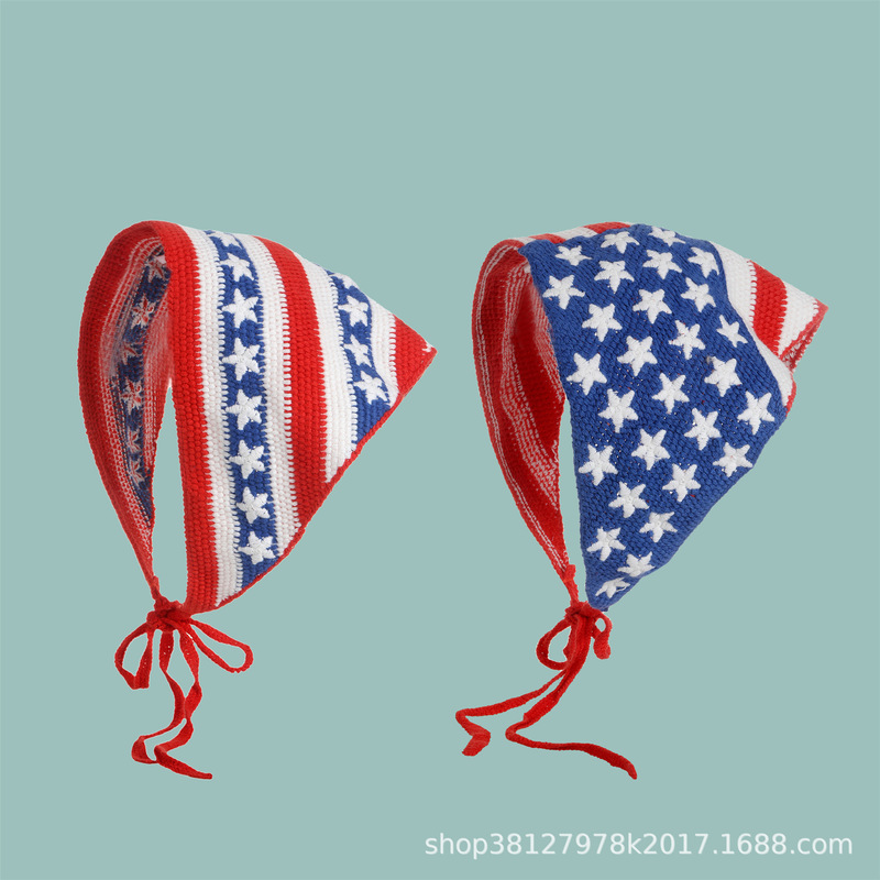 American Independence Day Headscarf with Five-Pointed Star and Stripe Elements, Vintage Knotted Hair Accessory, Triangular Tie Headband Headscarf