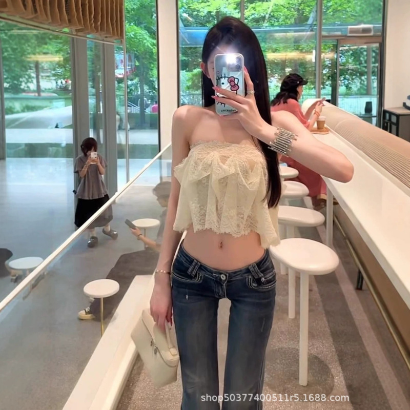 Cross-border wholesale Southeast Asian sexy vacation style double-layer lace ruched tube top vest