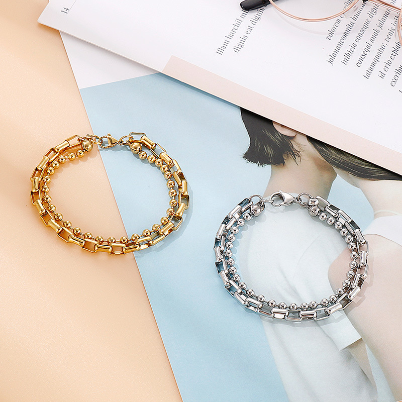 PVD Coated Gold Plating Process PVD Coated 18K Gold Plated Geometric Titanium Steel Simple Style Waterproof Non Tarnish 304 Stainless Steel Bracelets