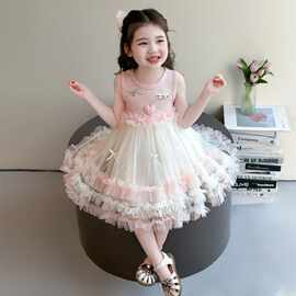 洋气生日儿童网夏装连衣裙裙子女童背心夏季礼服公主纱童装裙