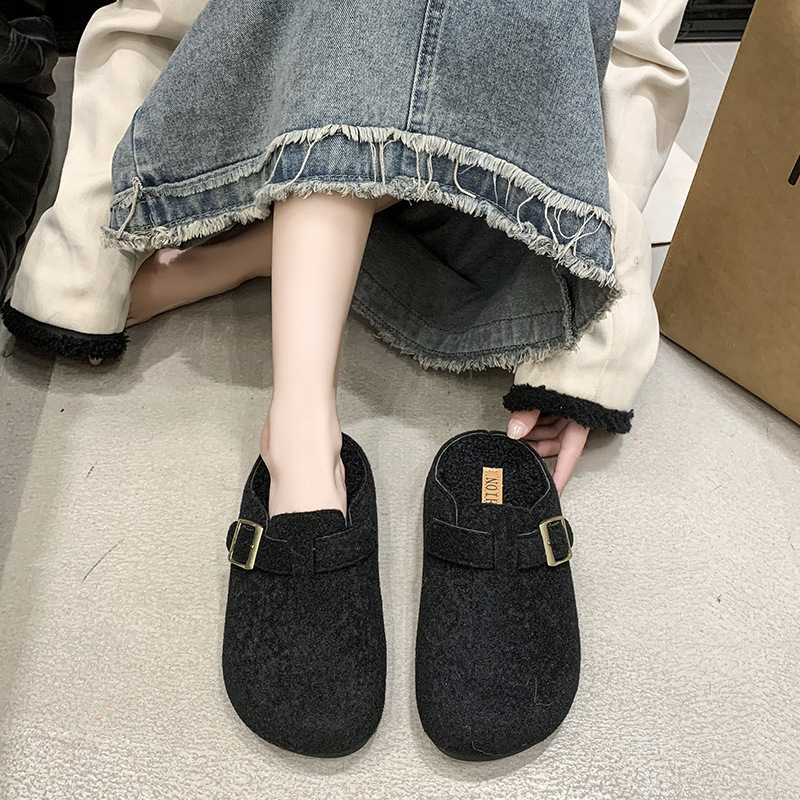 时髦简约皮带扣勃肯拖鞋女秋季新款时尚厚底包头拖鞋轻便懒人鞋|undefined