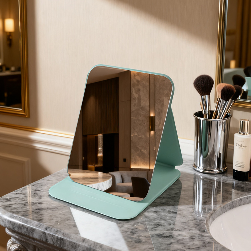 Espejo plegable pequeño espejo de cuero PU dormitorio estudiantil de belleza de escritorio portátil hogar dormitorio de escritorio espejo de maquillaje