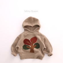 tiny queen童装秋冬季男女宝纯棉连帽针织上衣儿童针织外套毛衣韩