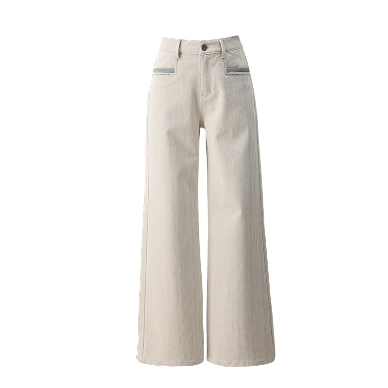 Quần jeans ống rộng chuông Xinge cạp cao dáng xòe nhẹ dài chấm đất — màu xám trắng