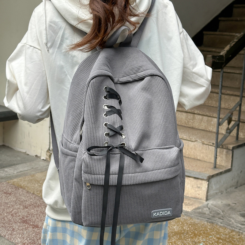 Corduroy Schoolbag for Female College Students, Korean Style Large-Capacity Backpack for Junior High School Students, Ribbon Bow Sweet and Cool Backpack for Women Corduroy Schoolbag for Female College Students, Korean Style Large-Capacity Backpack for Junior High School Students, Ribbon Bow Sweet and Cool Backpack for Women