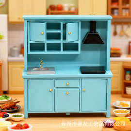 1:12娃娃屋dollhouse迷你厨房带电磁炉厨房柜子拍摄场景布置道具