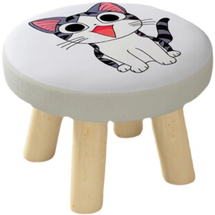 Mushroom stool fabric solid wood cartoon children's low stool adult small bench living room round shoe changing stool mushroom stool minimalist 5