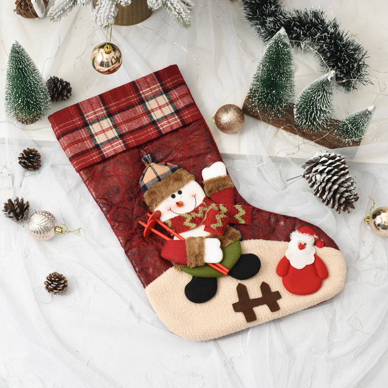 Grandes calcetines de muñeca de Navidad a cuadros decoración de Navidad niños bolsa de regalo dulces calcetines bolsa de regalo