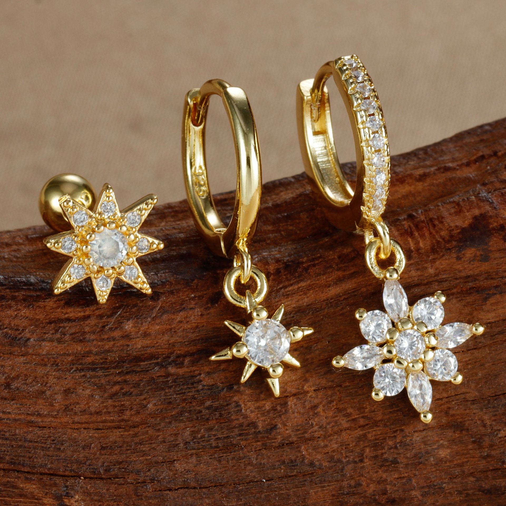 1 Set Quantity 1 Set Elegant Vintage Style Eight Awn Star Copper Drop Earrings Ear Studs