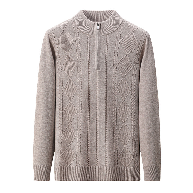 Otoño y invierno de lana de hombre nuevo punto hombre de mediana edad negocios ocio con cremallera cuello comercio exterior grueso suéter simple