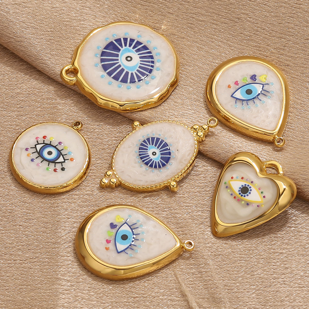 Acero inoxidable retro redondo colgante de ojos azules DIY goteo de aceite ojo del demonio pulsera collar llavero accesorios joyas