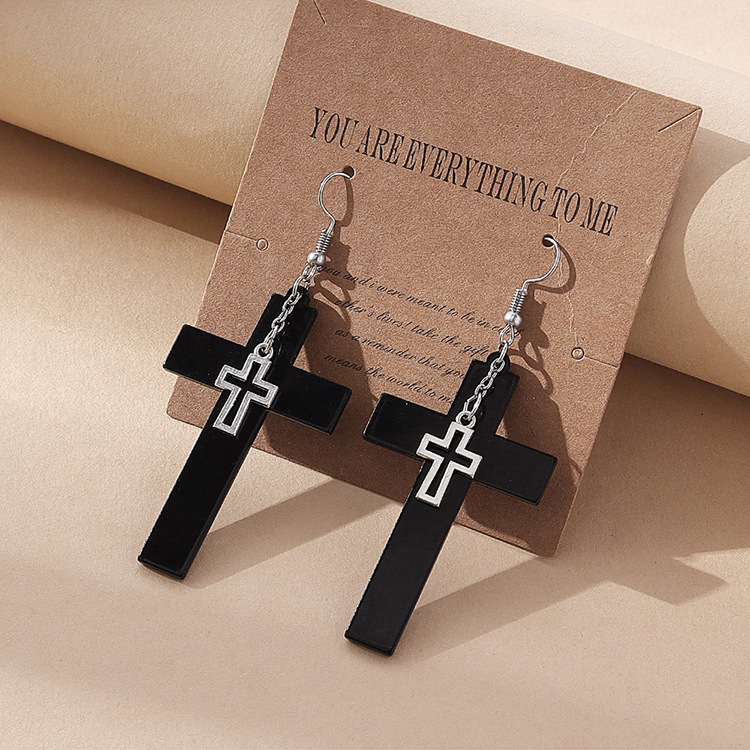 跨境专供欧美创意个性朋克双层十字架耳环亚克力树脂流行热销饰品