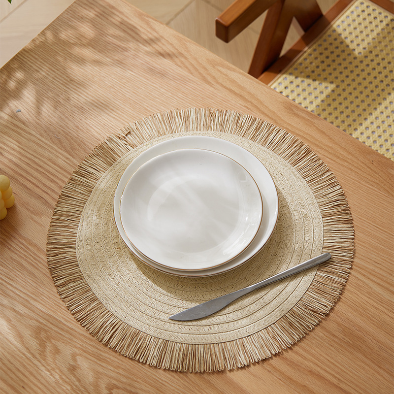 Almohadilla de borla tejida de papel SHEIN, mesa de comedor, mantel occidental, posavasos antideslizantes, almohadilla de aislamiento térmico circular, almohadilla de decoración del hogar