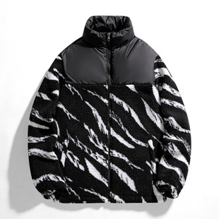 in stock New 2024 Autumn Men's Fleece Trendy Brand Contrast Color Loose Warm Fashion Urban Casual Fleece Jacket