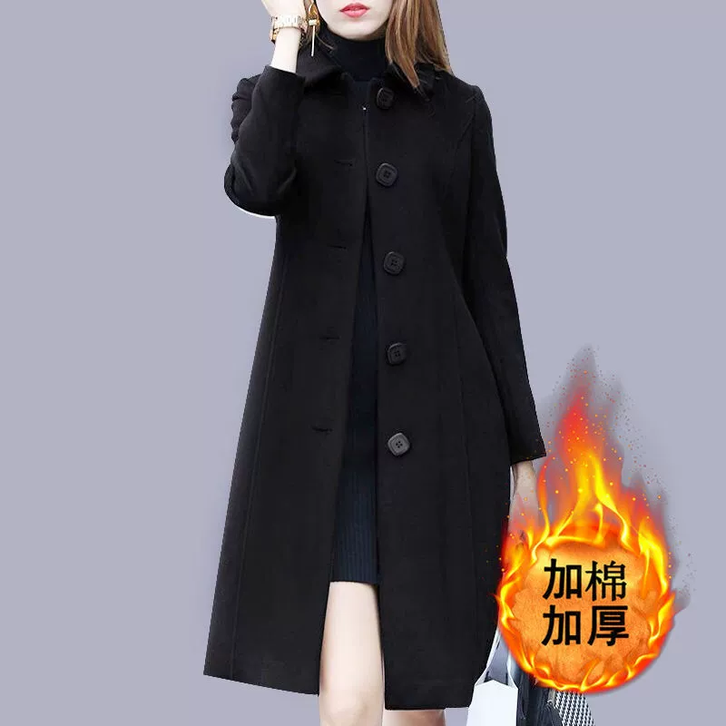 Long woolen coat, autumn jacket, woolen suit, mid-length, fitted