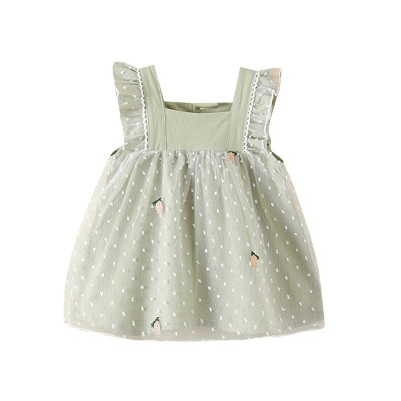 2022 verano nuevo estilo coreano niñas bebé chaleco sin mangas vestido bordado piña malla falda niños A-line 1 falda