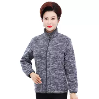 中老年人妈妈装春秋运动加厚摇粒绒外套中年女士休闲立领抓绒卫衣