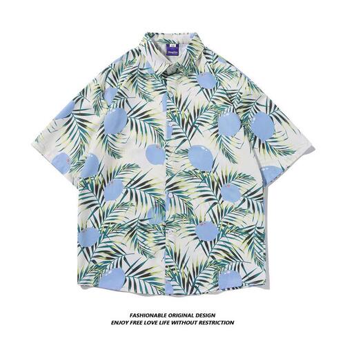 Thai Hawaii floral print men's summer thin Hong Kong style INS trendy brand cool casual fashion half sleeve shirt