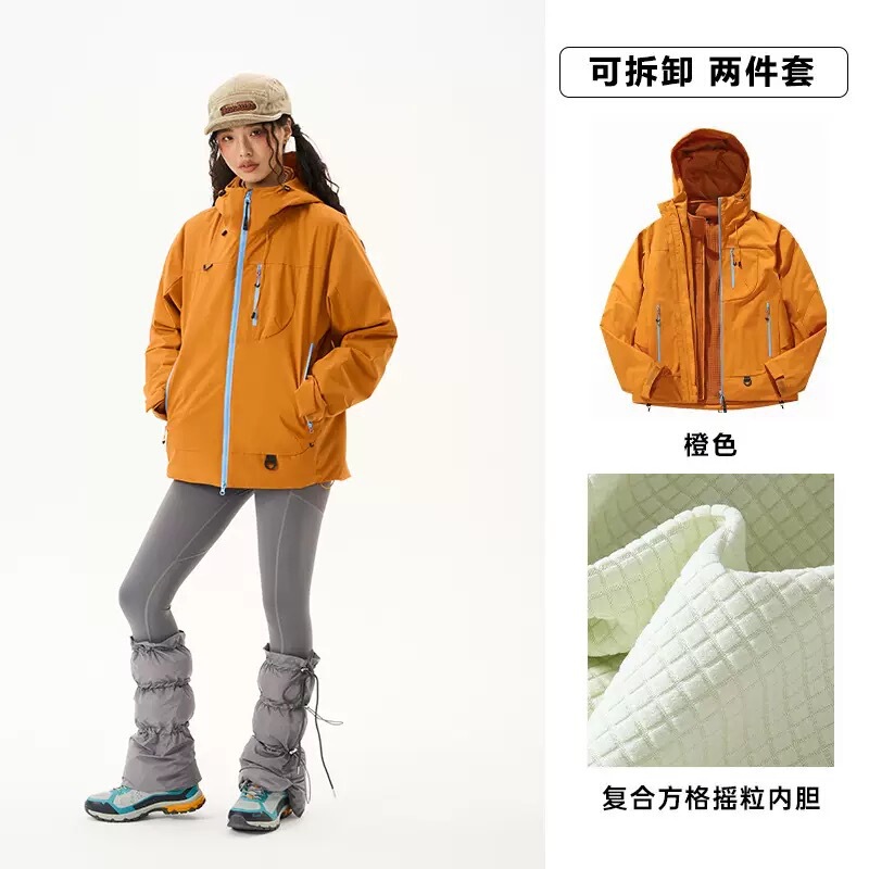 Kongshanyu アウトドアジャケット女性の秋と冬ハードシェル防風防水スリーインワンジャケットフード付き登山ジャケット男性 25|undefined