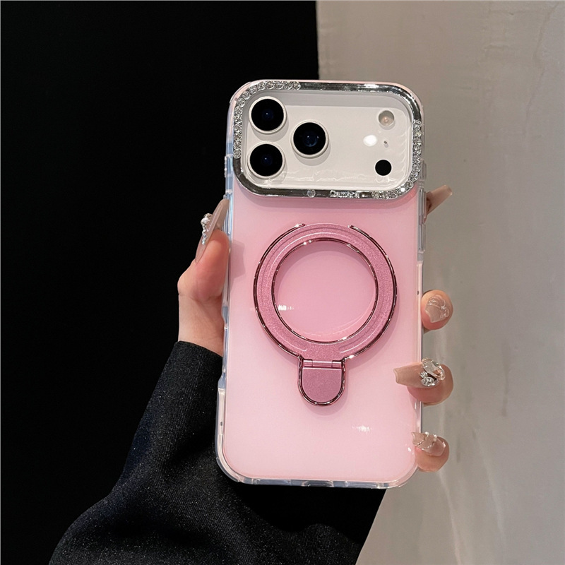 Apple 17 Mobile Phone Case iPhone 16 Diamond-Encrusted Stand Magnetic Female Protective Cover 15 New Case All-Inclusive Anti-Fall