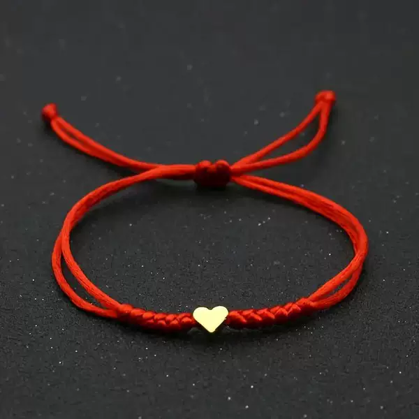 Cross-Border Popular Temu Gold Heart Bracelet Couple Hand-Woven Adjustable Hand Rope Alloy Red Rope Bracelet Wholesale