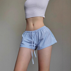 女性用ストライプストラップショーツ、ボタン付き巾着ローウエストパンツ、スリムで脚長、ゆったり、多用途、トレンディなビーチカジュアルパンツ