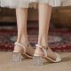 One-word Sandals with Thick Heel Crystal Heel Four-leaf Clover Buckle Skirt Sandals 2025 All-match Korean-style Sandals for Women