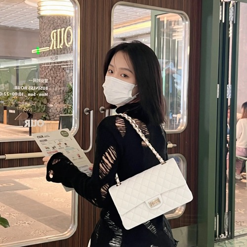 2024 New High-End Leather Chanel-Inspired Herringbone Chain CF Mouth Cover Bag Fashion Single Shoulder Crossbody Underarm Women's Bag