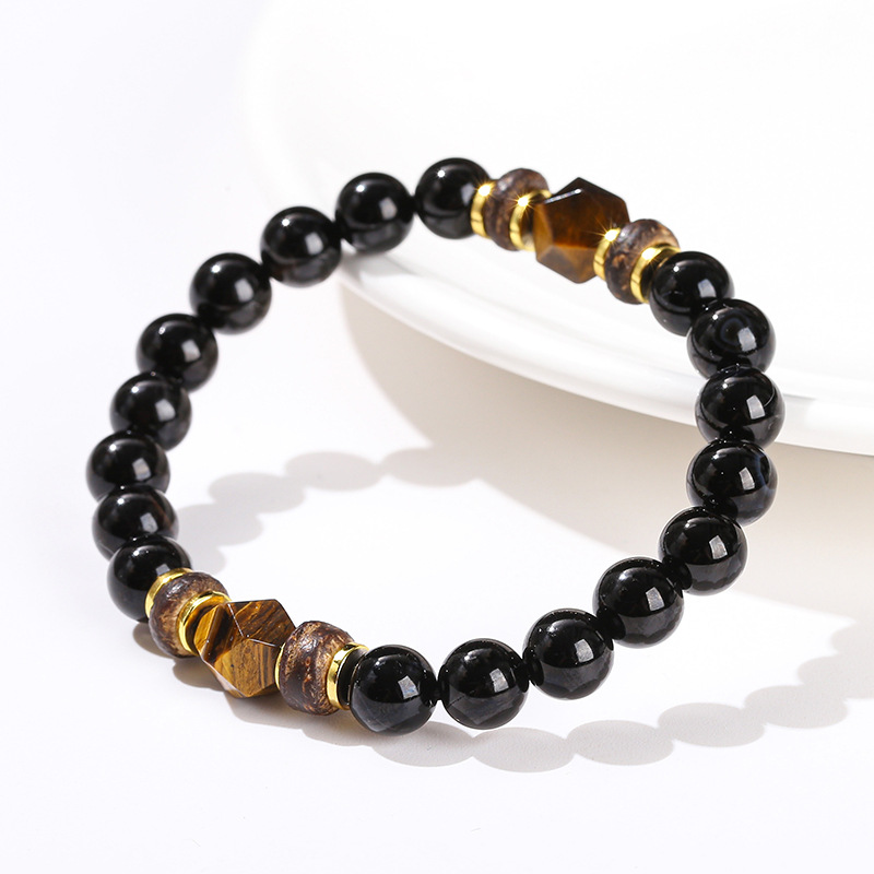 jingzhou jewelry 3a natural black agate yellow tiger eyes rhombus bead bracelet europe and america cross border fashion men and women jewelry wholesale