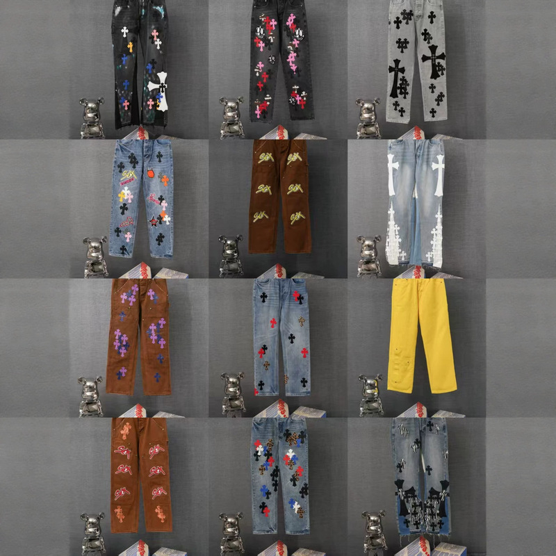Cross-Border High Street Style Ch Chrome Hearts Cross Jeans Unisex Trendy Brand Vintage Straight Pants Factory Wholesale