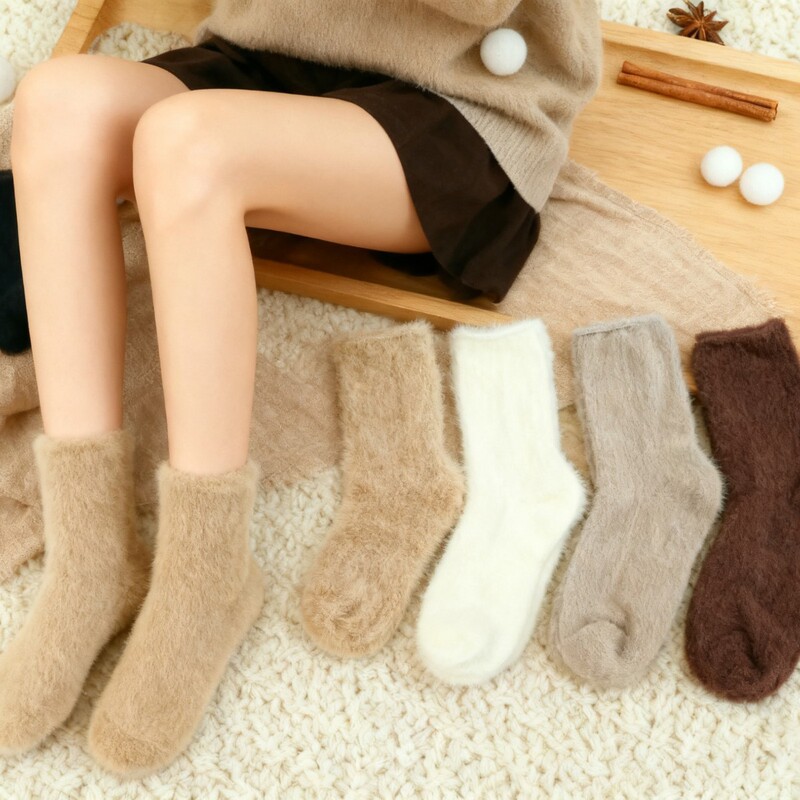 Macaron Color Waterproof Mink Velvet 25 Winter New Socks Japanese Style Women's Mid-Calf Socks Home Warm Sleep Floor Socks