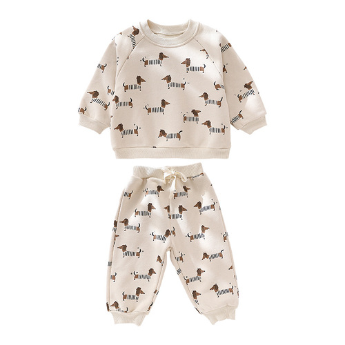 2024 Infant Sweater Fleece Suit Male and Female Baby Spring New Children's Suit Long Sleeve Sweater Two-piece Set