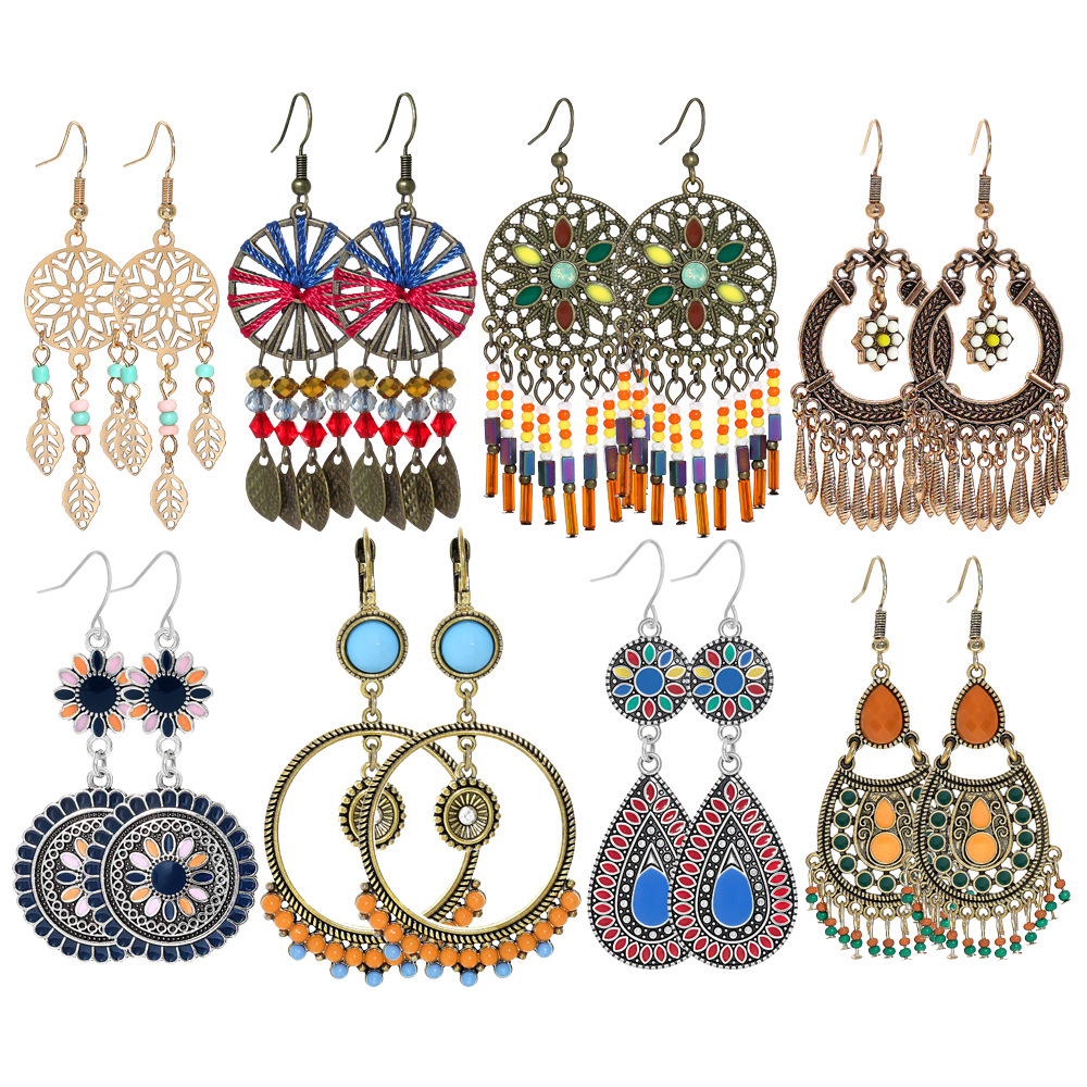 Cross-Border Hot-Selling Bohemian Style Earring Set, European and American Popular Antique-Style Earrings, Amazon Jewelry Manufacturer Wholesale